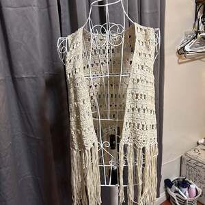 Umgee Beige Crochet Vest with Fringe